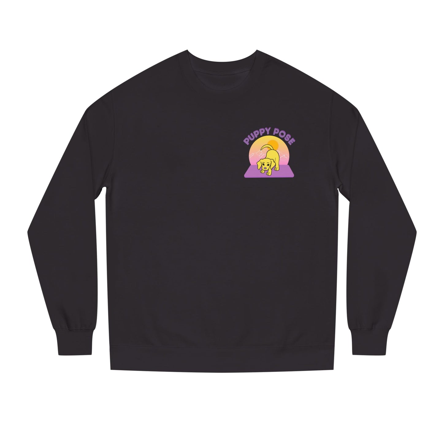 Puppy Pose Mountain Sunset Rescue Puppy Yoga Crewneck Sweatshirt
