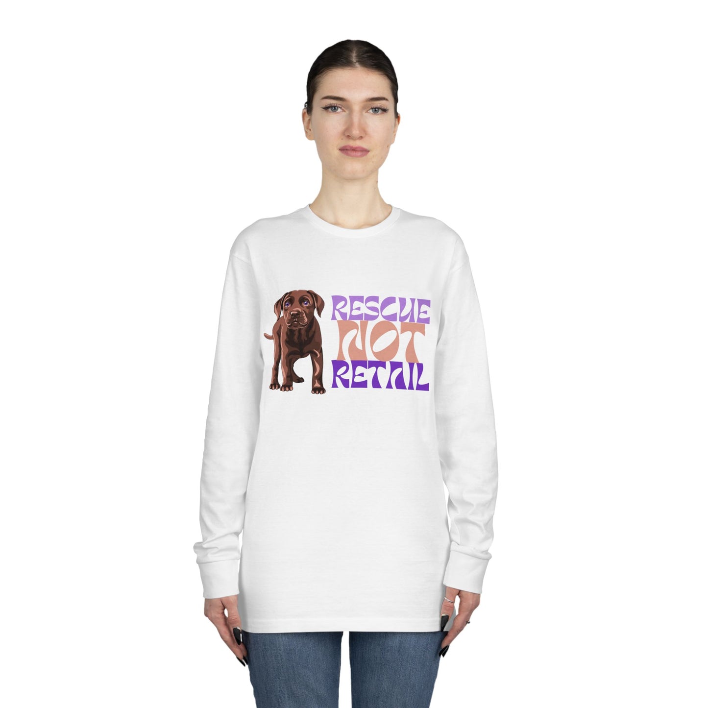 Rescue Not Retail Rescue Puppy Yoga Long Sleeve Tee – Adopt Don’t Shop Dog Rescue Shirt
