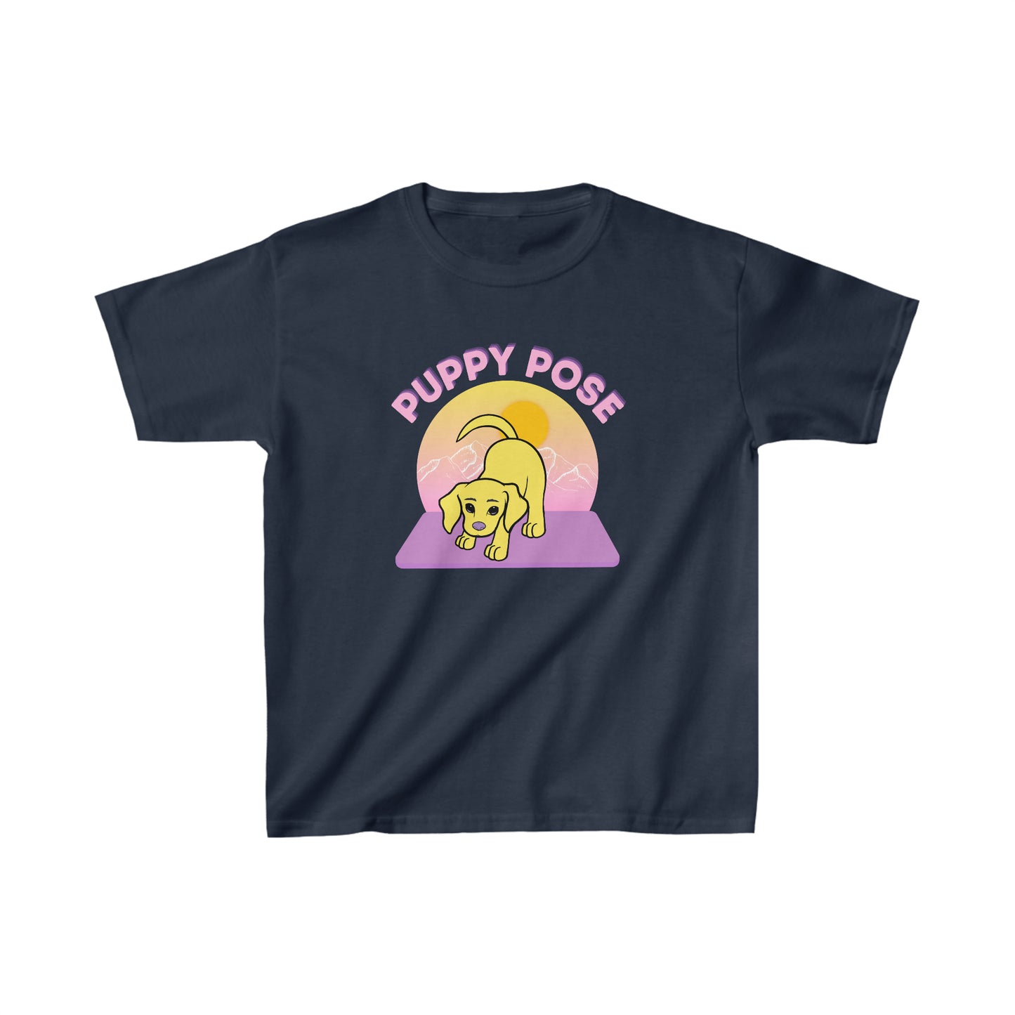 KIDS Puppy Pose with Yogi the Rescue Puppy Yoga Mascot Mountain Seen Unisex Classic Tee