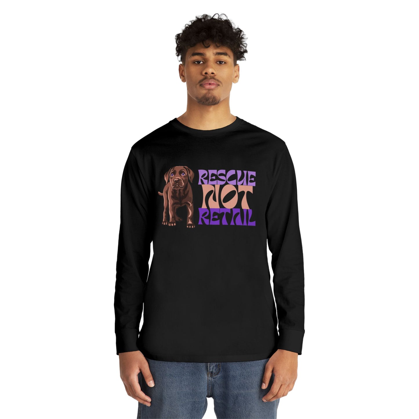 Rescue Not Retail Rescue Puppy Yoga Long Sleeve Tee – Adopt Don’t Shop Dog Rescue Shirt