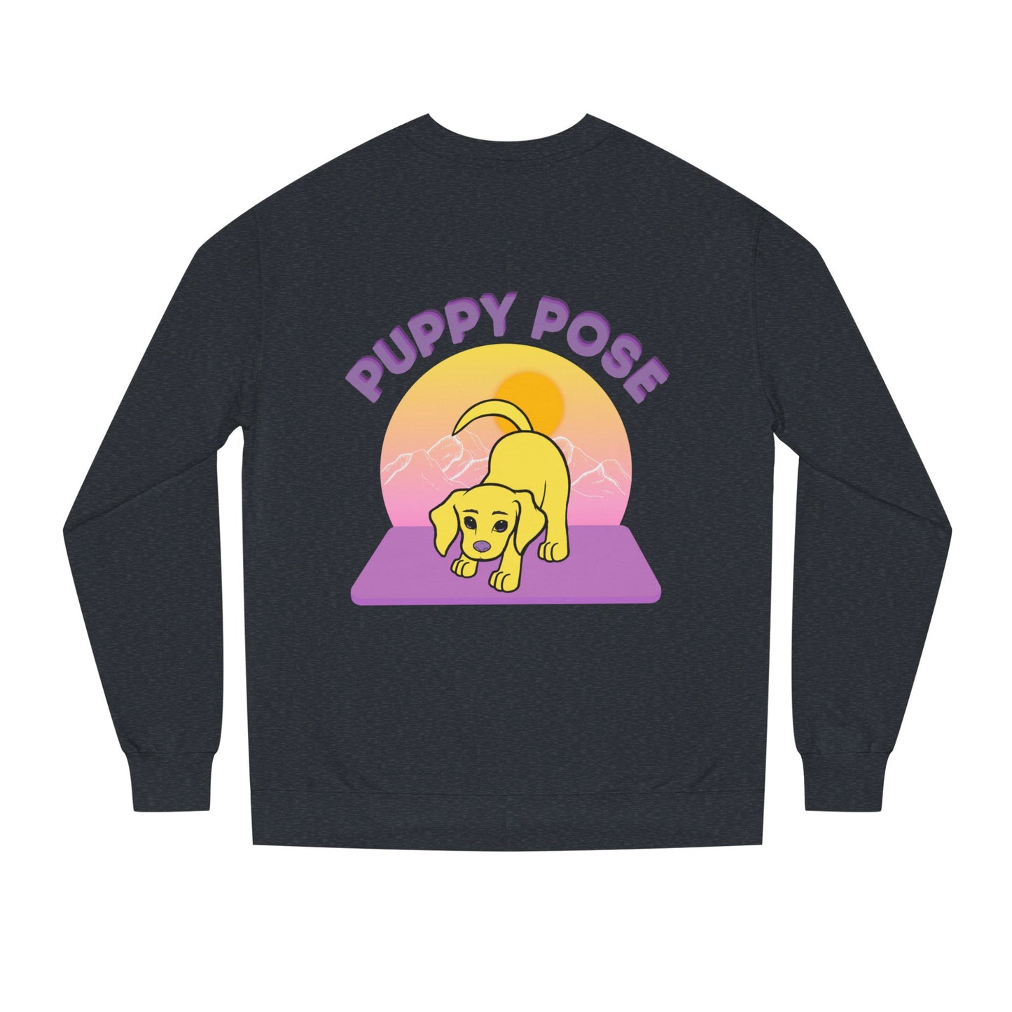 Puppy Pose Mountain Sunset Rescue Puppy Yoga Crewneck Sweatshirt