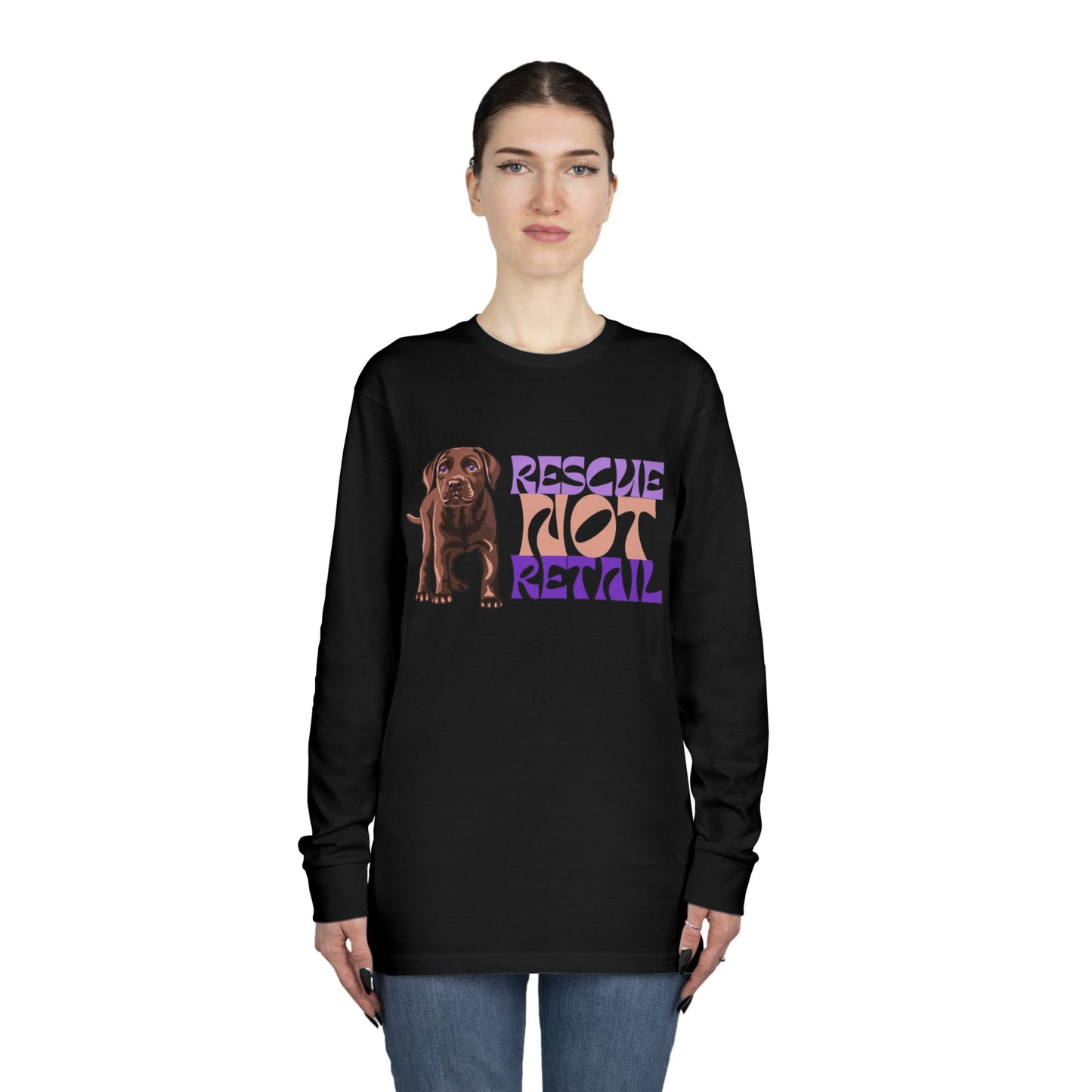 Rescue Not Retail Rescue Puppy Yoga Long Sleeve Tee – Adopt Don’t Shop Dog Rescue Shirt