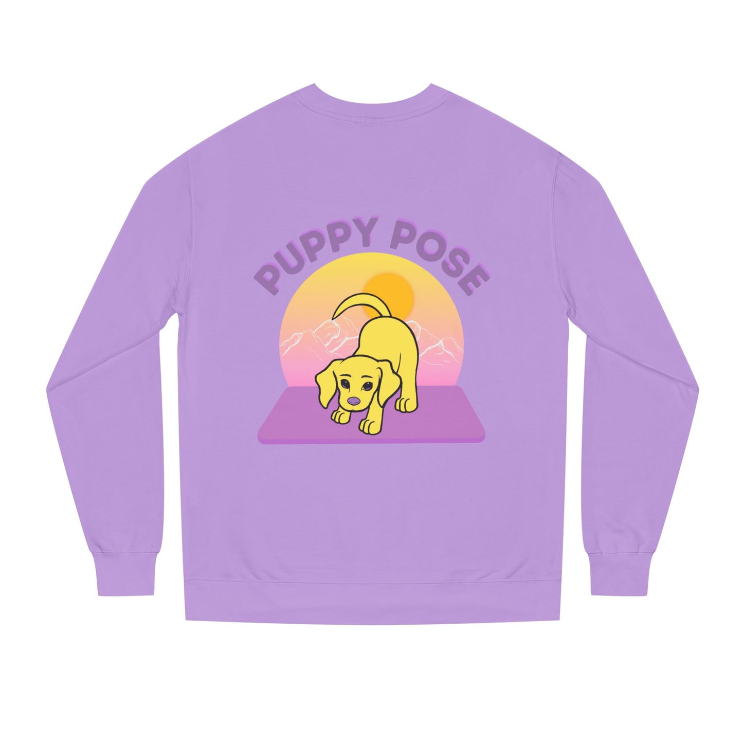 Puppy Pose Mountain Sunset Rescue Puppy Yoga Crewneck Sweatshirt