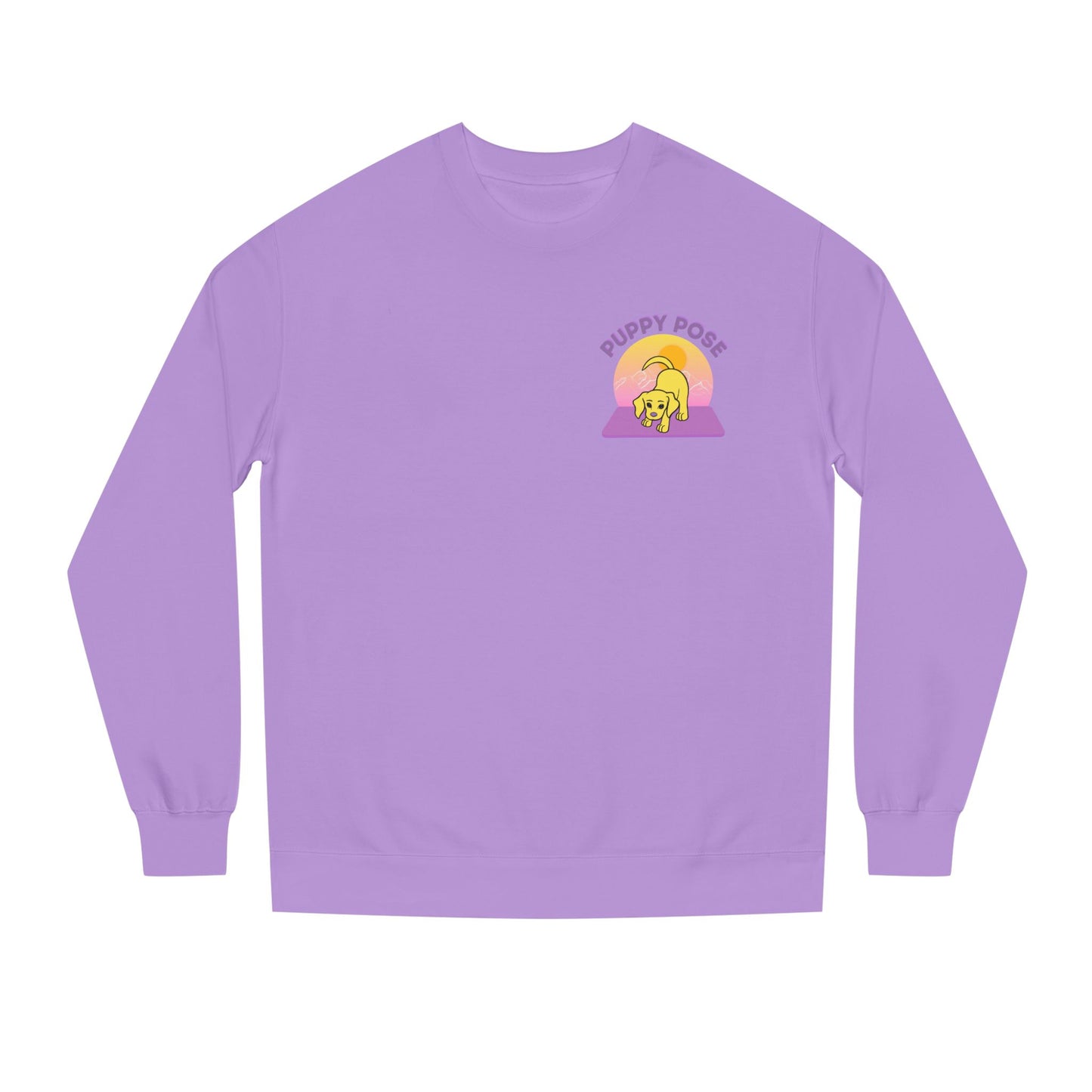 Puppy Pose Mountain Sunset Rescue Puppy Yoga Crewneck Sweatshirt