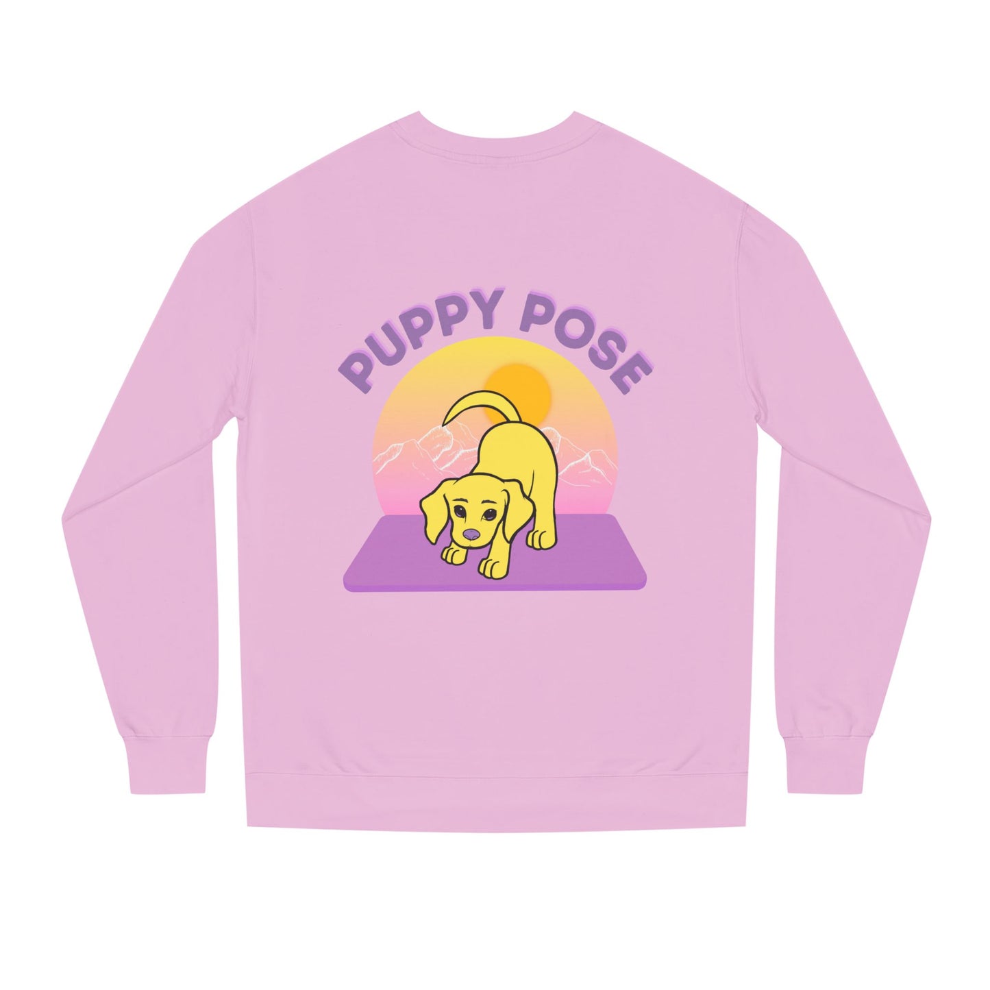 Puppy Pose Mountain Sunset Rescue Puppy Yoga Crewneck Sweatshirt