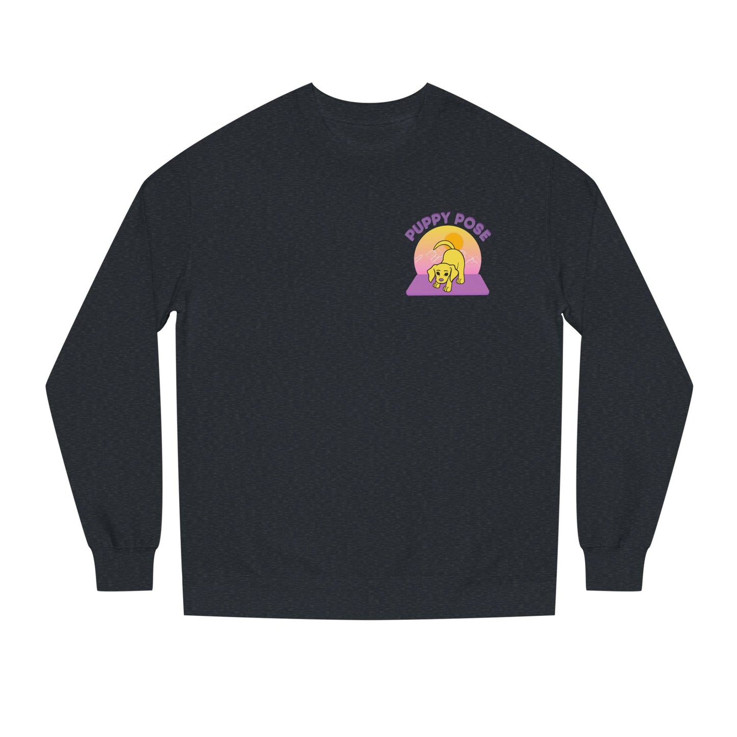Puppy Pose Mountain Sunset Rescue Puppy Yoga Crewneck Sweatshirt