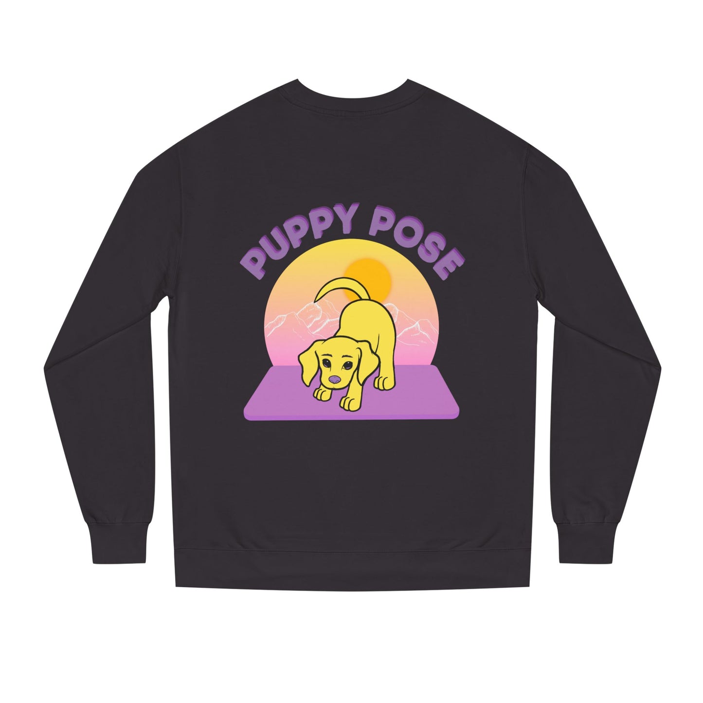 Puppy Pose Mountain Sunset Rescue Puppy Yoga Crewneck Sweatshirt