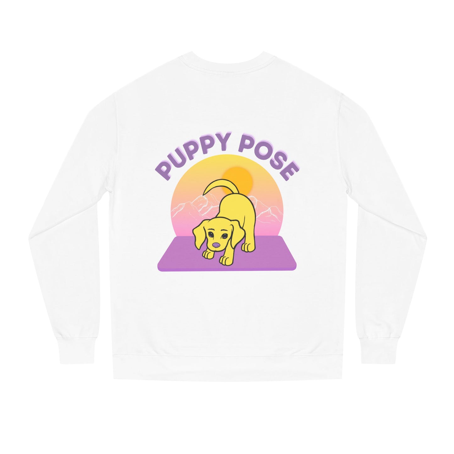 Puppy Pose Mountain Sunset Rescue Puppy Yoga Crewneck Sweatshirt