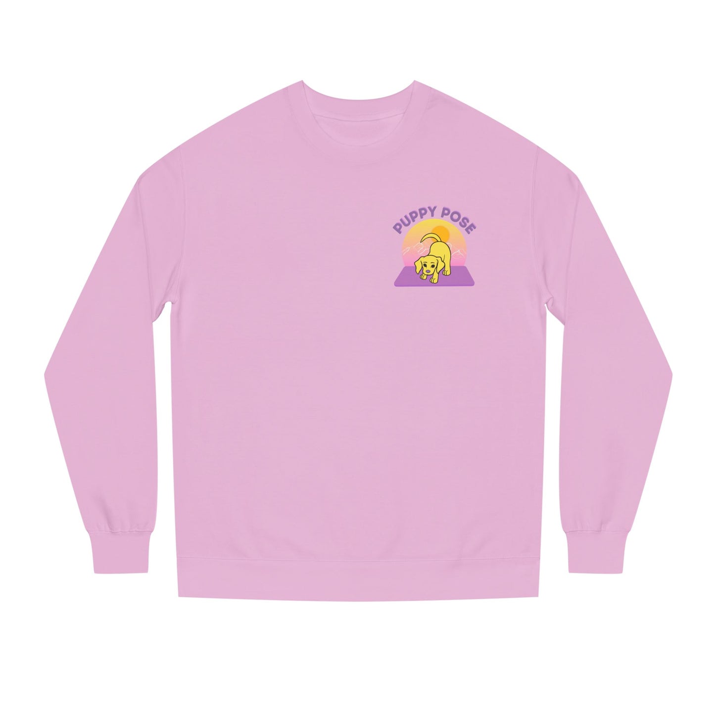 Puppy Pose Mountain Sunset Rescue Puppy Yoga Crewneck Sweatshirt