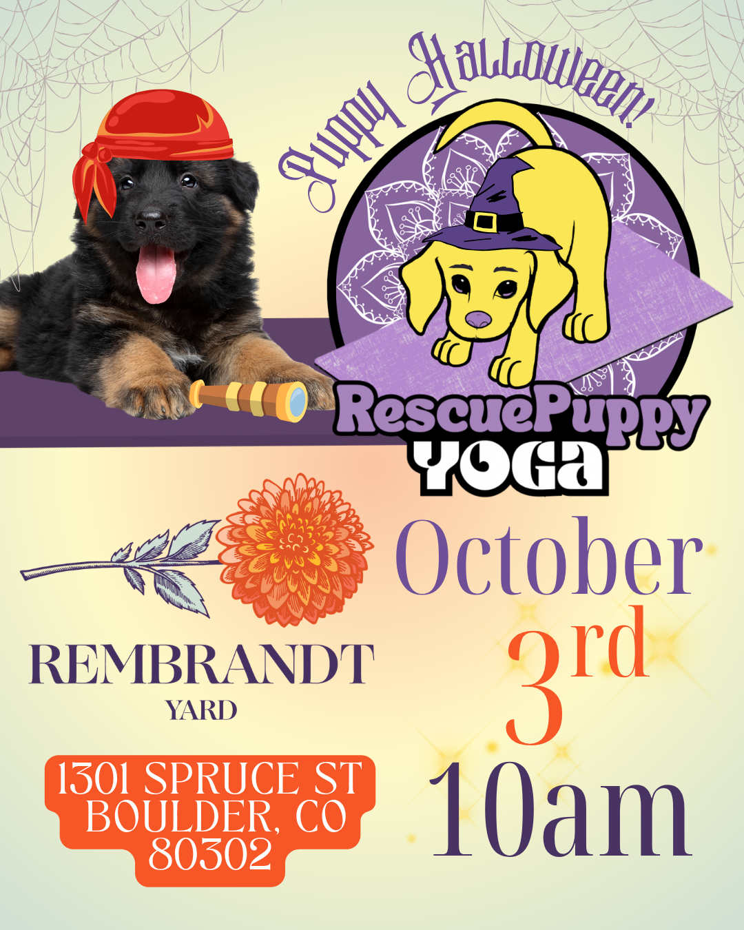 Rescue Puppy Yoga Halloween - Rembrandt Yard Boulder