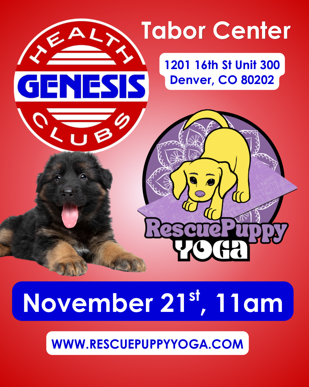 Rescue Puppy Yoga - Genesis Tabor Center