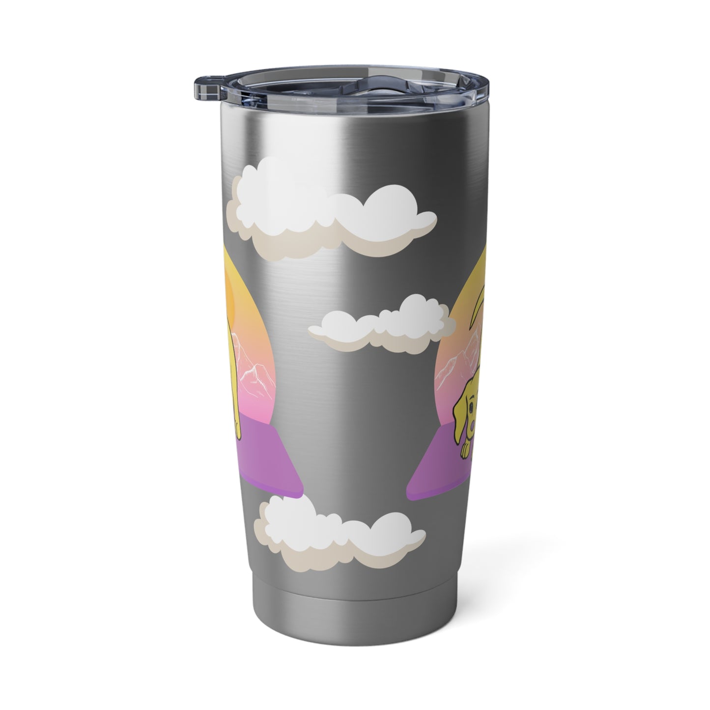 Puppy Yogi with Yogi in the Clouds Metal Drink Tumbler Travel Coffee Cup