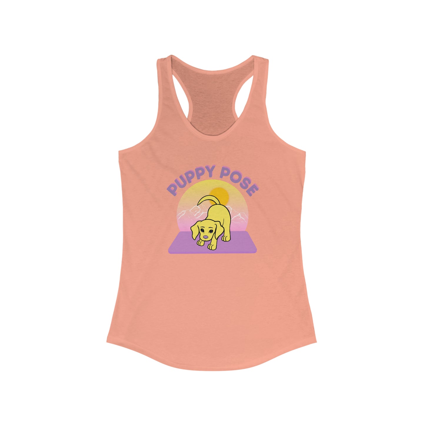 Puppy Pose with Yogi the Rescue Puppy Yoga Mascot Mountain Seen Women’s Tank Top