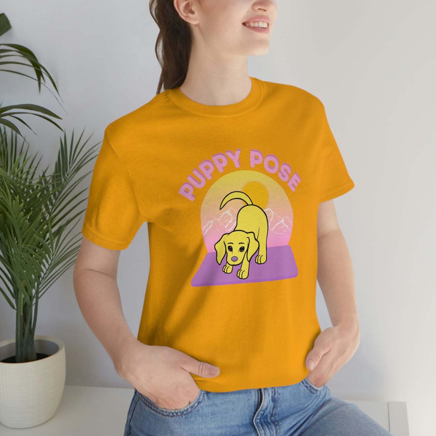 Puppy Pose with Yogi the Rescue Puppy Yoga Mascot Mountain Seen Unisex Classic Tee