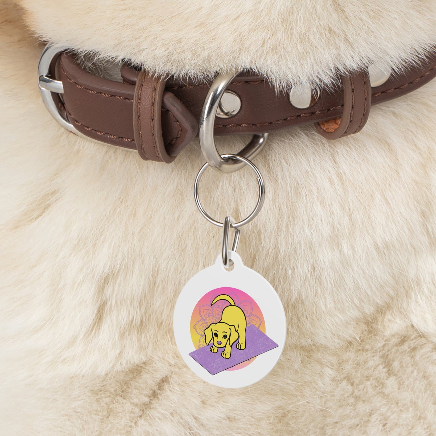 Yogi the Rescue Puppy Yoga Mascot Mandala Pet Tag