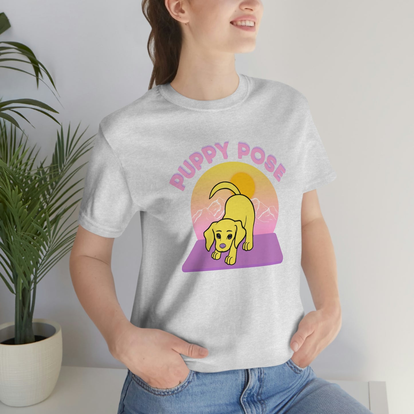 Puppy Pose with Yogi the Rescue Puppy Yoga Mascot Mountain Seen Unisex Classic Tee