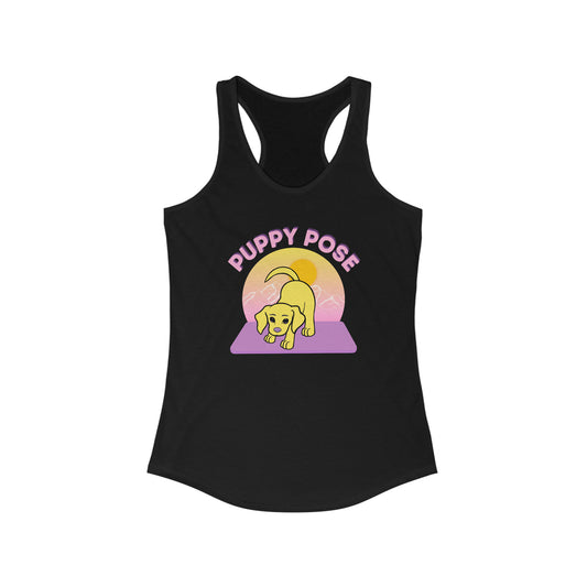 Puppy Pose with Yogi the Rescue Puppy Yoga Mascot Mountain Seen Women’s Tank Top