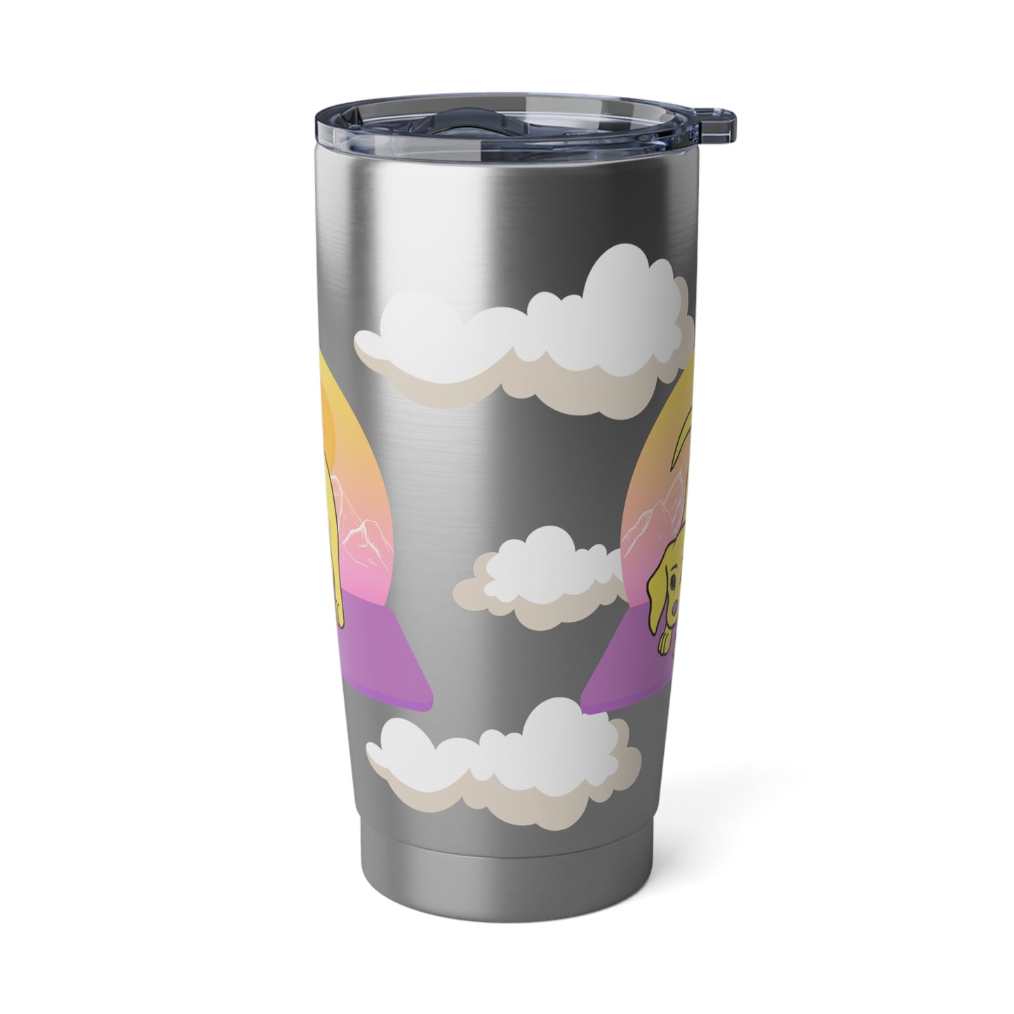 Puppy Yogi with Yogi in the Clouds Metal Drink Tumbler Travel Coffee Cup