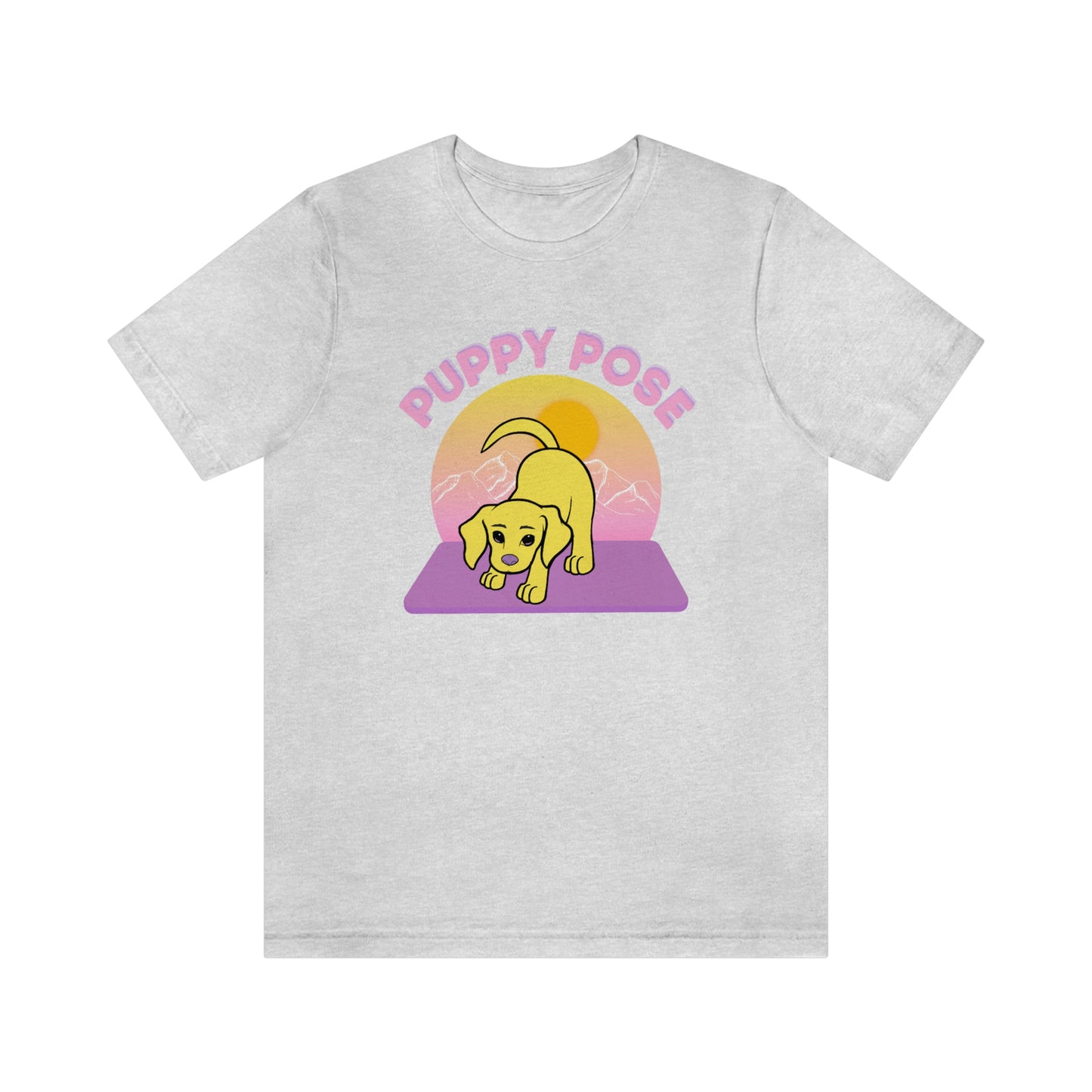 Puppy Pose with Yogi the Rescue Puppy Yoga Mascot Mountain Seen Unisex Classic Tee